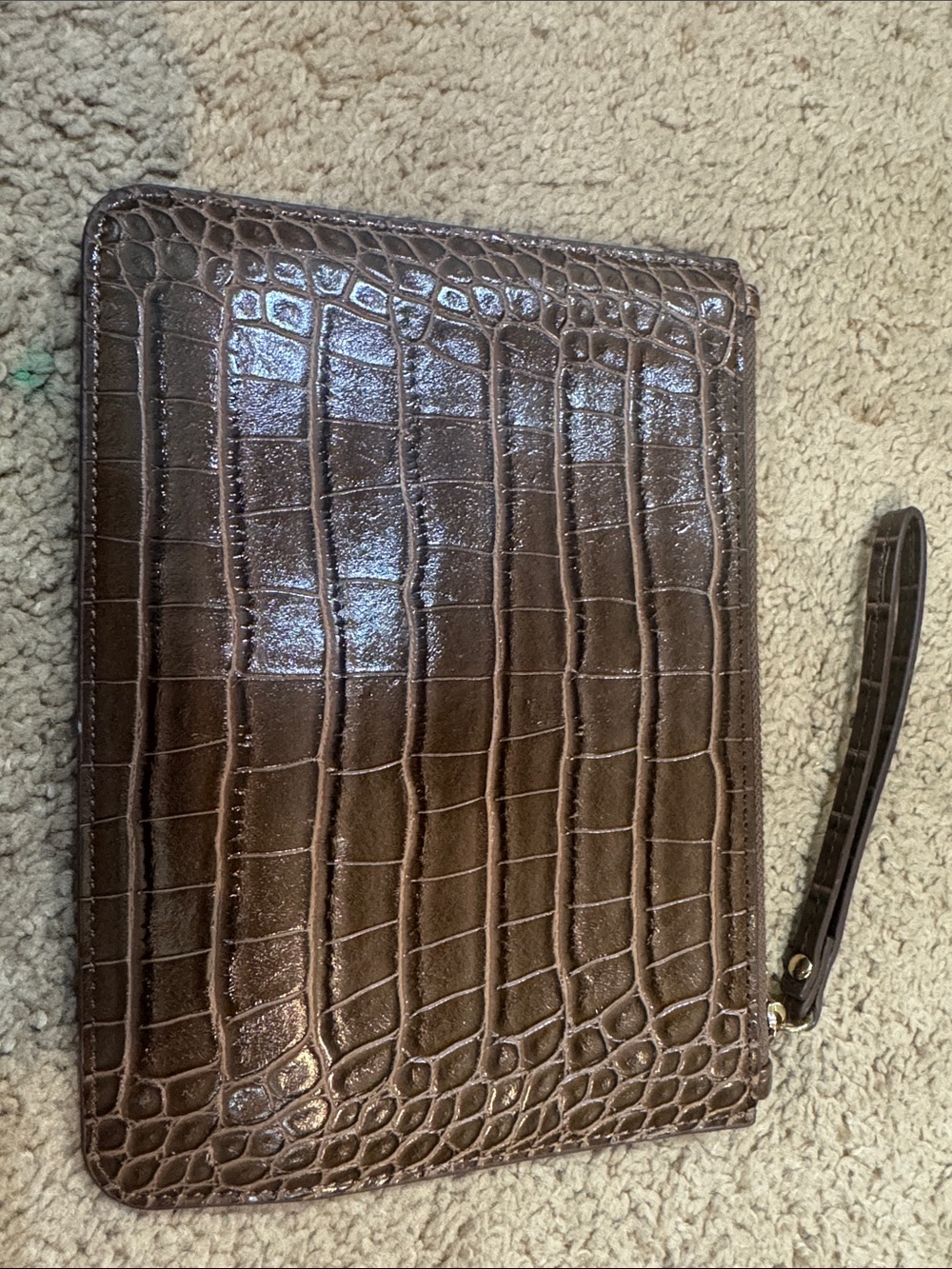 Brown Croc-Embossed Wristlet Clutch